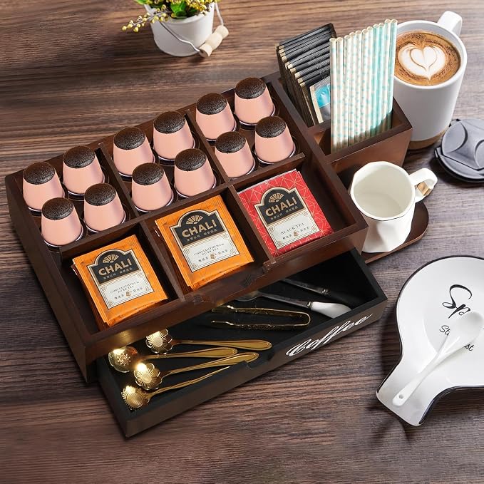 Farmhouse Coffee Bar Organizer, Wood Countertop - Image 5
