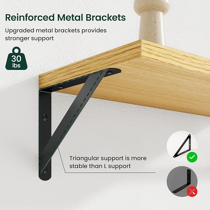 Floating Shelves 8 Inch Deep, 16W x 8D Wall Shelf Set of 2, 35 lbs Heavy Duty - Image 5