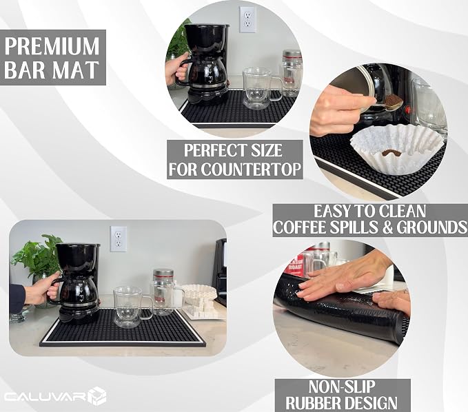 Coffee Bar Mat for Countertop White Frame 18x12 in, Silicone Espresso Machine - Image 2