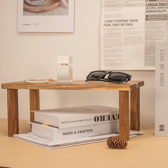 Acacia Wooden Desktop Organizer Shelf Kitchen Cabinet and Counter Riser Display - Image 7