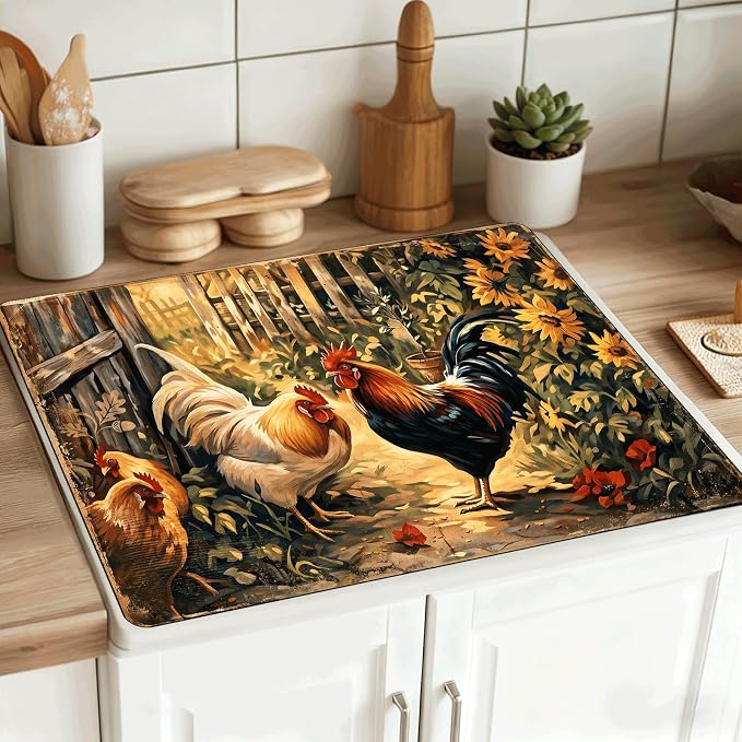 Farmhouse Rooster Stove Top Cover 28.3 x 20.5 Inches, Heat Resistant Glass - Image 4