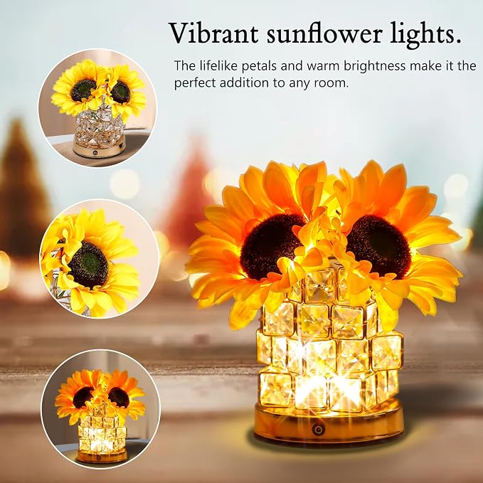 Sunflower Flower Lamp Gifts for Women, 3 Color Dimming Night Light for Womens - Image 3