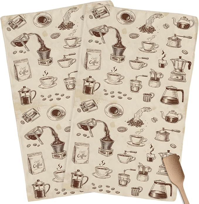 Coffee Kitchen Towel Vintage Coffee Beans Brewing Equipment Linen Texture Quick by Unknown