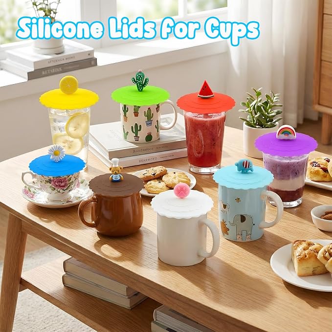 8PCS Silicone Cup Lids Mug Cover, Colorful Food Grade Anti-dust Airtight Seal - Image 4