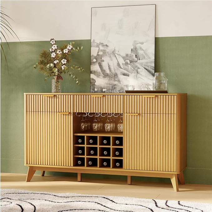 Garvee 60" Wine Bar Cabinet, Modern Liquor Whiskey Coffee Station by Garvee