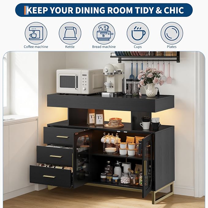 40" LED Buffet Cabinet with Charging Station, Smart Sideboard with RGB 16-Color - Image 3