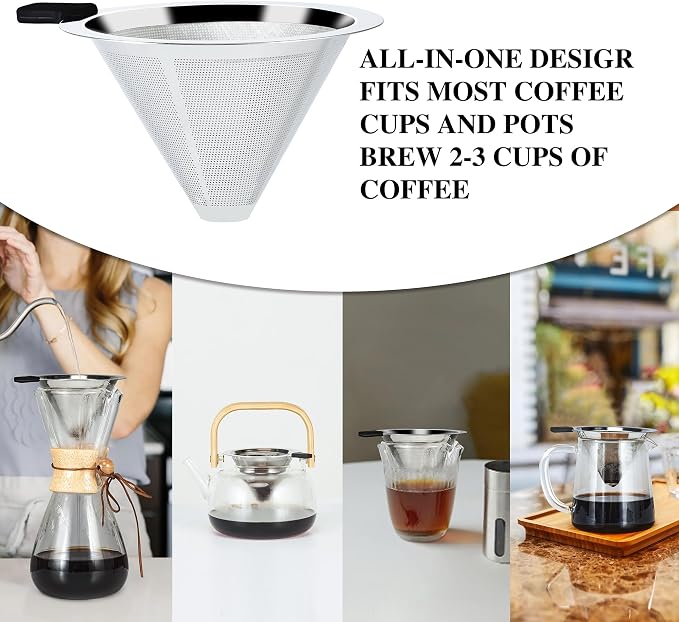 Pour Over Coffee Dripper Slow Drip Paperless Coffee Filter, Double Mesh - Image 4