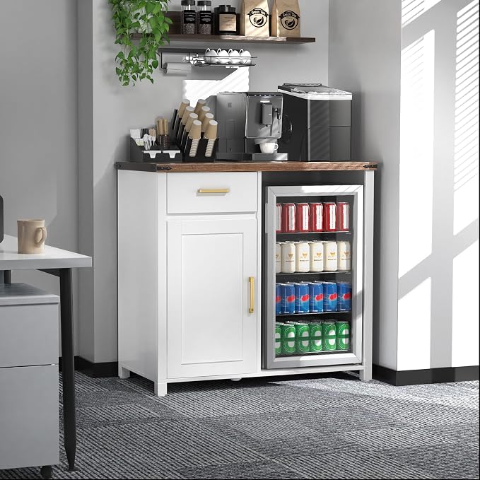 GDLF Coffee Bar with Mini Fridge Space, Mini Fridge Cabinet Stand，Liquor Wine - Image 4