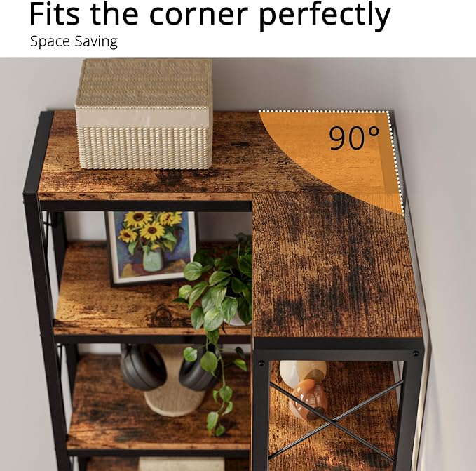 IRONCK Corner Bookshelf, 7-Tier Industrial Corner Bookcase, Tall Corner Shelf - Image 4