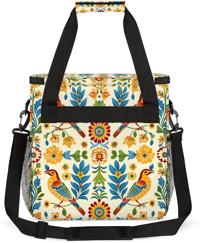 Mexican Bird Floral Coffee Maker Carring Bag, Large Insulated Storage Organizer - Image 5