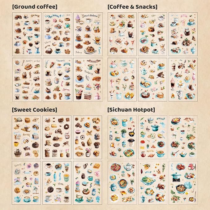 400PCS Food Stickers for Journaling & Scrapbooking – Coffee, Ice Cream & Hotpot - Image 6