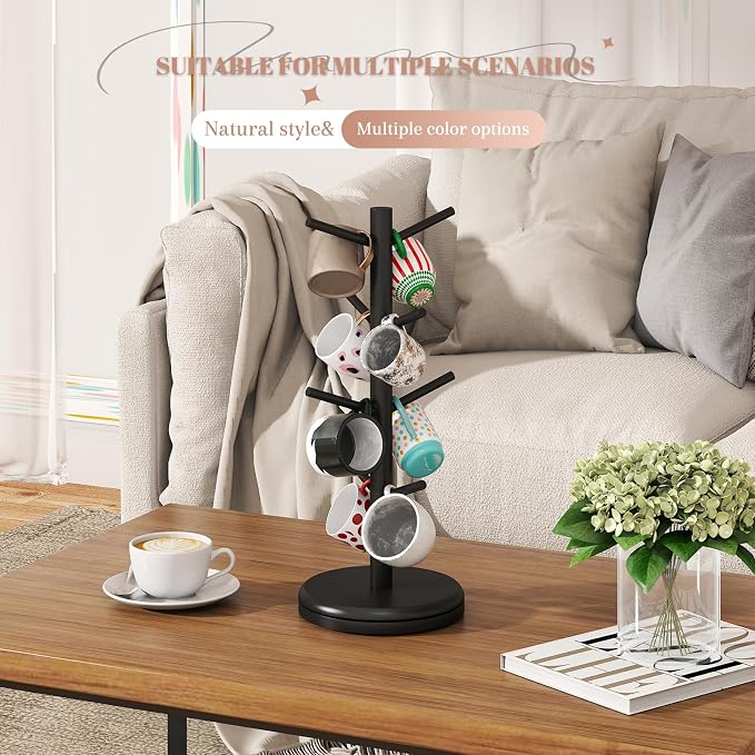 STDDRE Mug Holder Tree 360° Rotated Mug Tree Coffee Cup Holder Bamboo Rack - Image 5