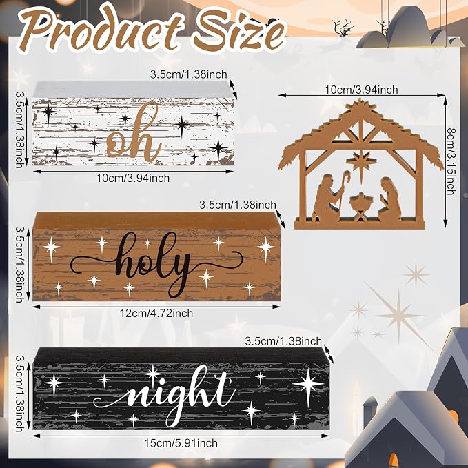Geelin 4 Pieces Christmas Nativity Scene Table Decorations Xmas Wooden Silent - Image 3