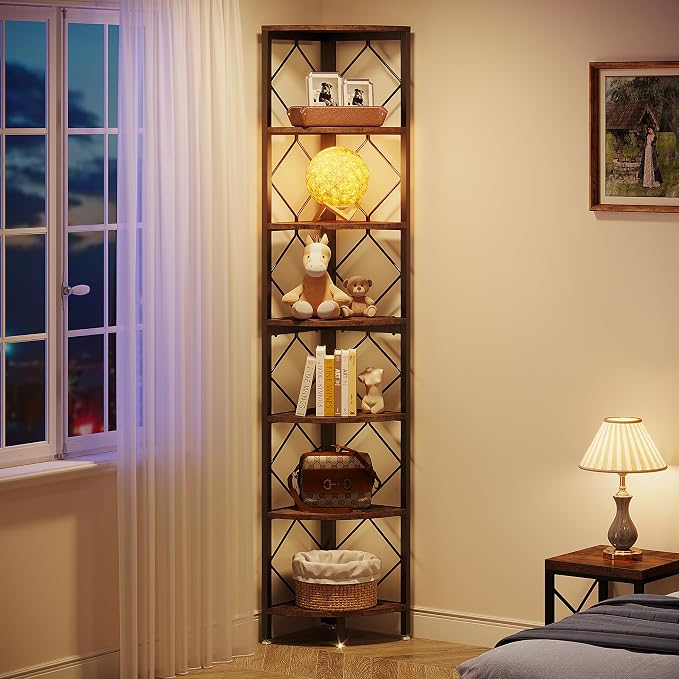 Tribesigns 7-Tier Corner Shelf, 78.7” Extra Tall Corner Bookcase, Industrial - Image 4