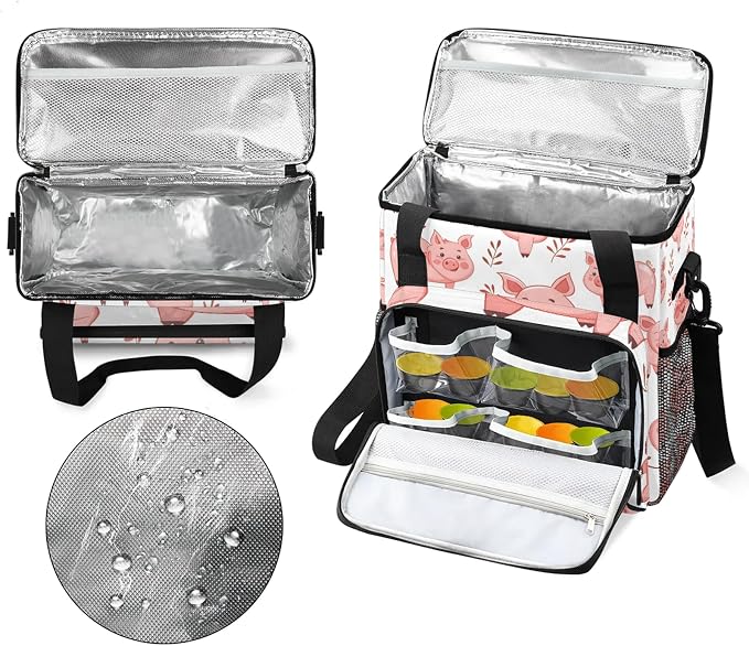 Cute Cartoon Pig Coffee Maker Carring Bag, Large Insulated Storage Organizer - Image 3