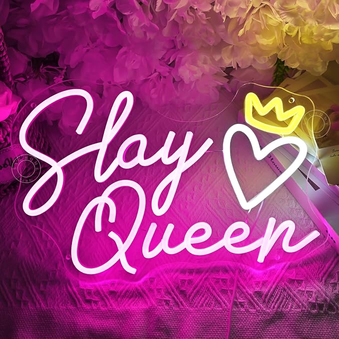 SYLHOME Slay Queen Led Neon Light Sign Heart Crown Bedroom Girls Game Room Cool - Image 3