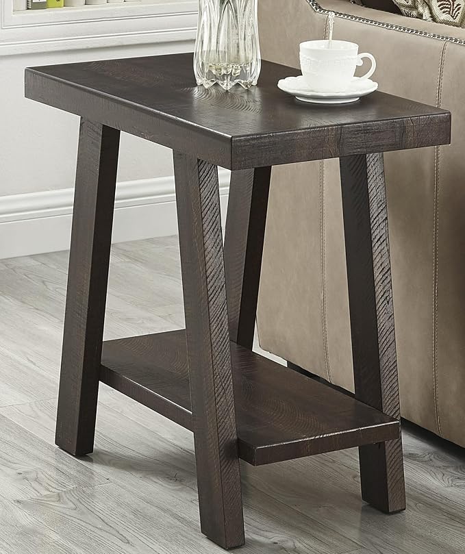 Contemporary End Table with Storage Shelf, Weathered Espresso Wood Side Table - Image 3