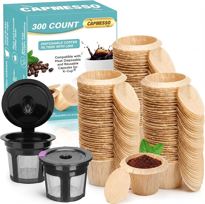 2 Reusable Keurg Cups & 300 Unbleached Keurg Coffee Pods Paper Filters by CAPMESSO