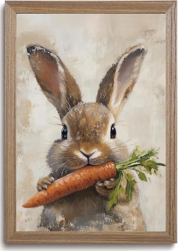 JQ7OL Vintage Wall Art Wood Framed Easter Rabbit Canvas Painting Picture Spring by Unknown