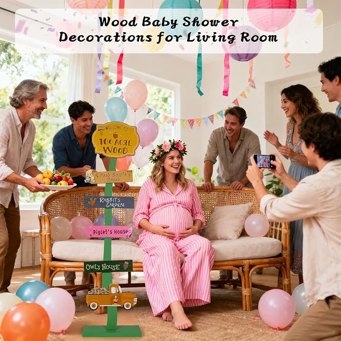 Winnie Baby Shower Decorations | Lighted Wood Baby Shower Standing Signs - Image 6