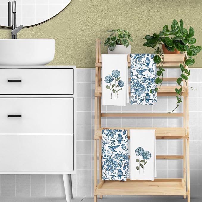 Blue Hydrangea Chinoiserie Floral Kitchen Towels Set of 2 - Image 3