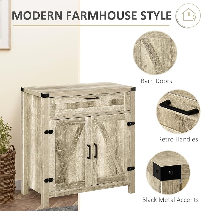 HOMCOM Sideboard with Storage Drawer, Modern Farmhouse Kitchen Cabinet with 2 - Image 7