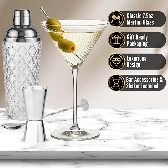 VEMACITY - Silver Luxury Home Mixology Cocktail Shaker Set - Glass Shaker with - Image 4
