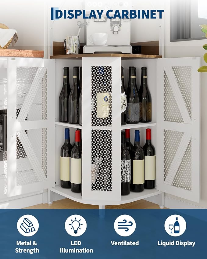 GAOMON Corner Bar Cabinet with Power Outlet, Industrial Wine Cabinet with LED - Image 8