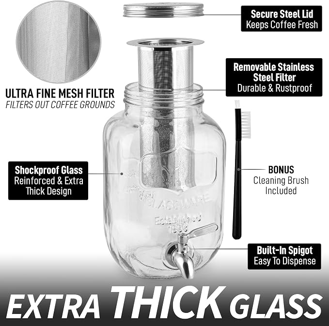 Zulay 1 Gallon/128oz Cold Brew Coffee Maker – Thick Glass Pitcher - Image 6