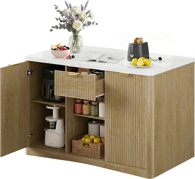 Kitchen Island Cart with Storage, 47.2"x31.5" Kitchen Island Marble Top - Image 8