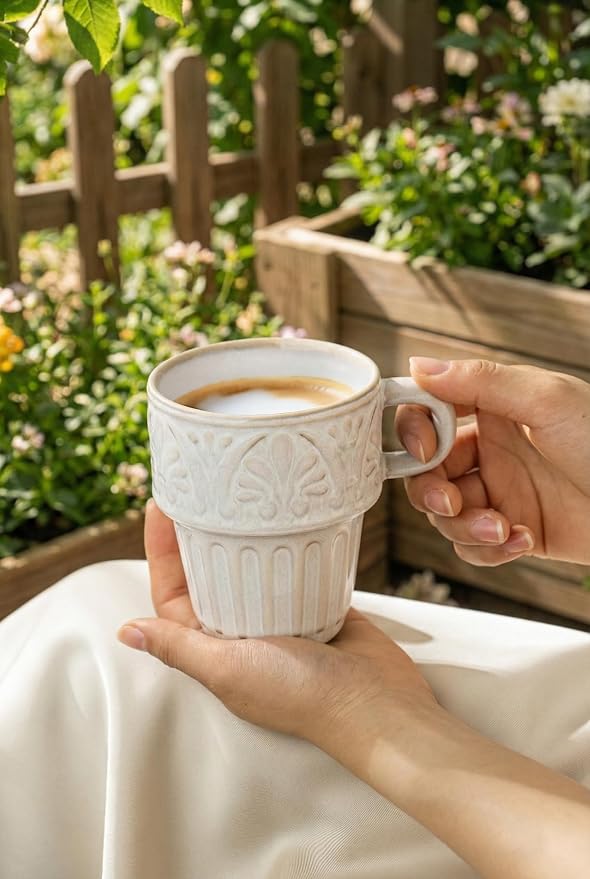 Mugs Set of 4, Ceramic Coffee Mug 12 OZ Beige, Stackable Mug, Microwave & - Image 7