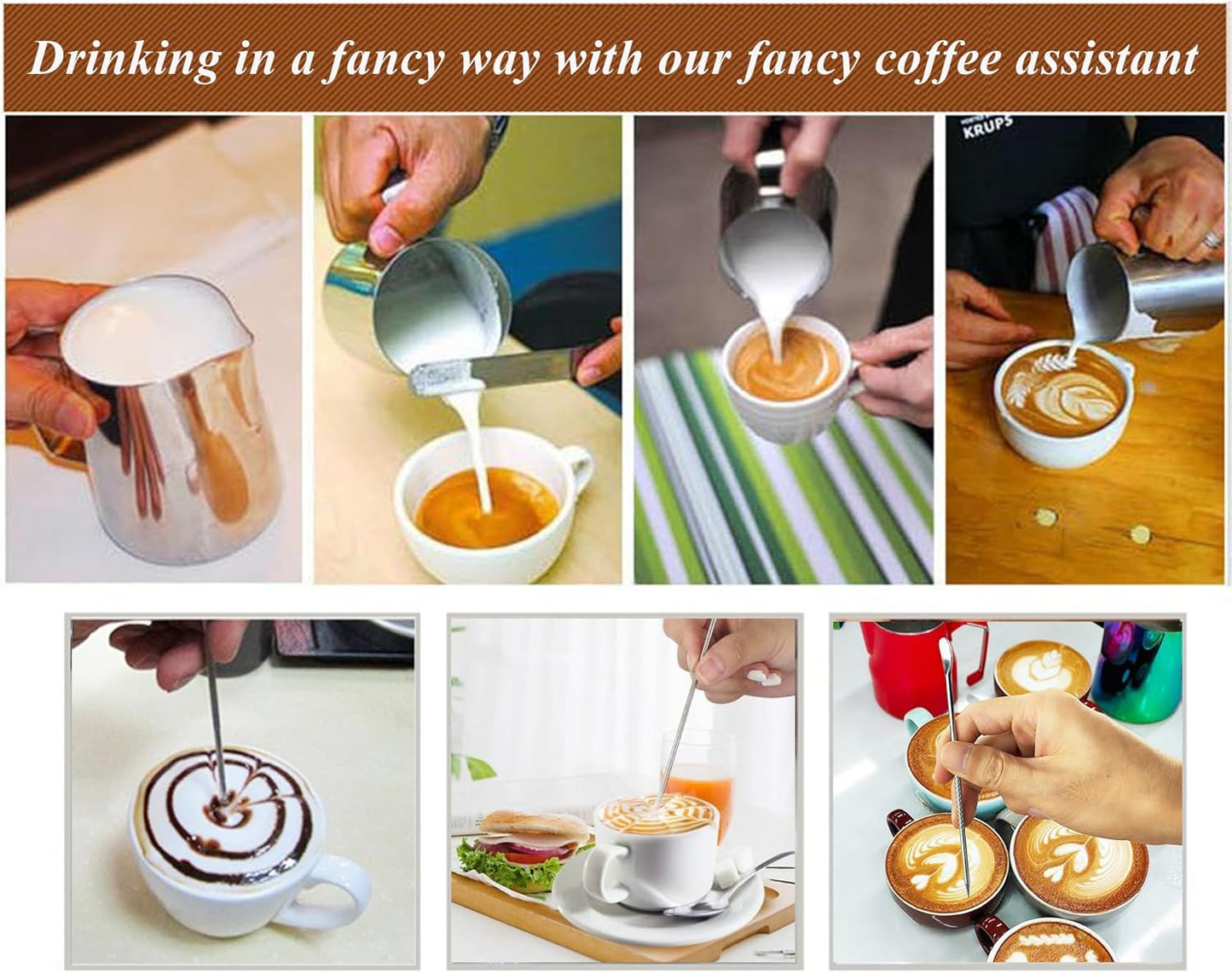2 PCS Latte Art Pen Cinnamon Pen for Coffee,Barista Espresso Coffee Latte Art Tools Accessories for Coffee Bar Barista Make Creative Coffee Designs Decors,Stainless Steel Silver,LXLVOUEG