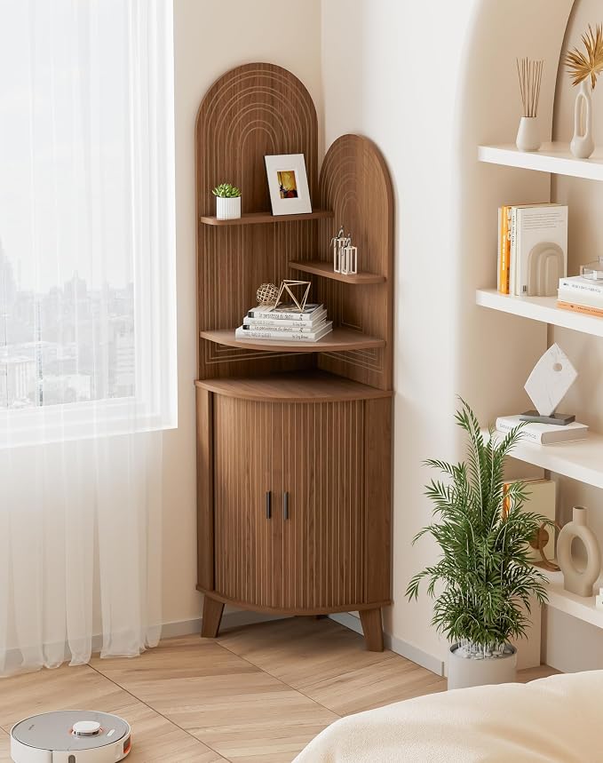 Small Corner Cabinet with Sliding Door and Storage, Tall Corner Bathroom Cabinet - Image 8