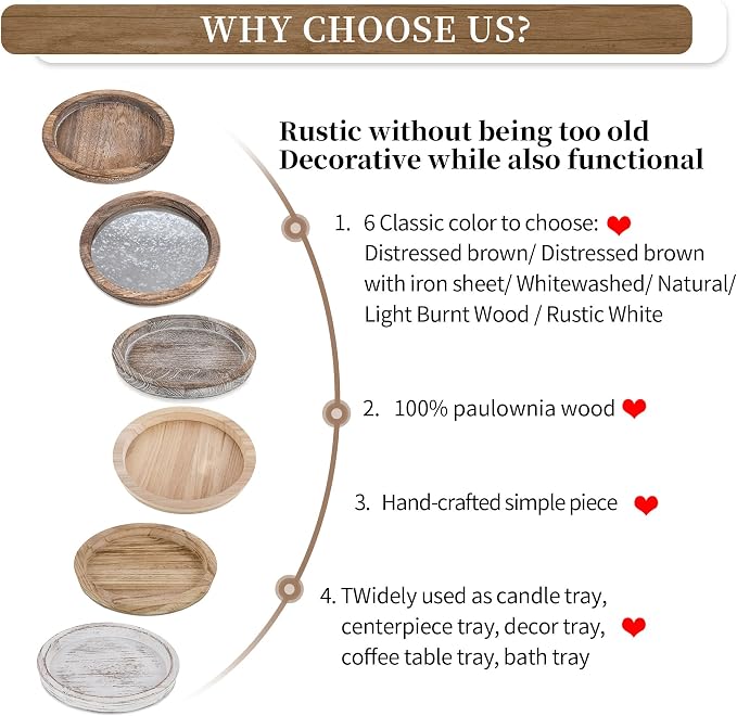 Hanobe Wooden Tray for Coffee Table: Candle Holder Plate Round Decorative - Image 7