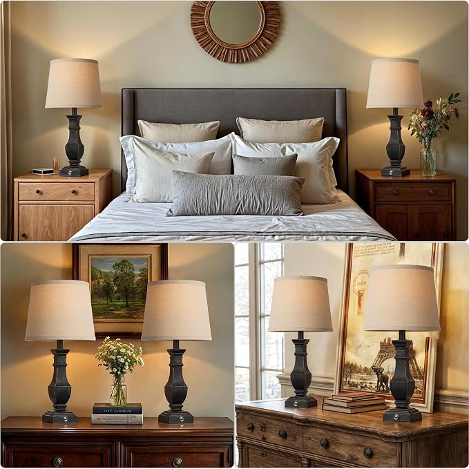 ROTTOGOON Dimmable Table Lamps Set of 2, Rustic Farmhouse Table Lamps - Image 5