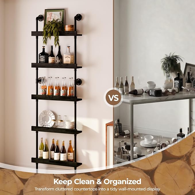 Industrial Wine Rack Wall Mounted, Industrial Pipe Bar Shelf - Image 7