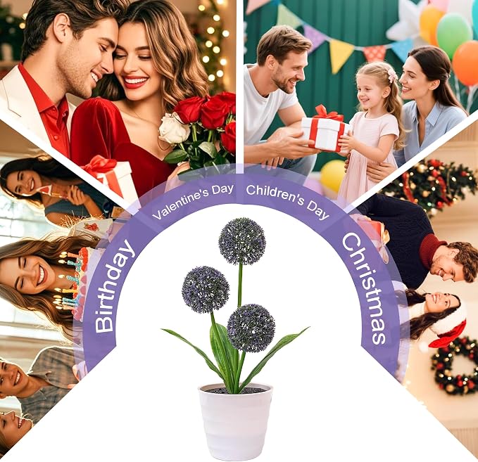 Artificial Purple Allium Flower Lamp, Color Changing LED Light - Image 4