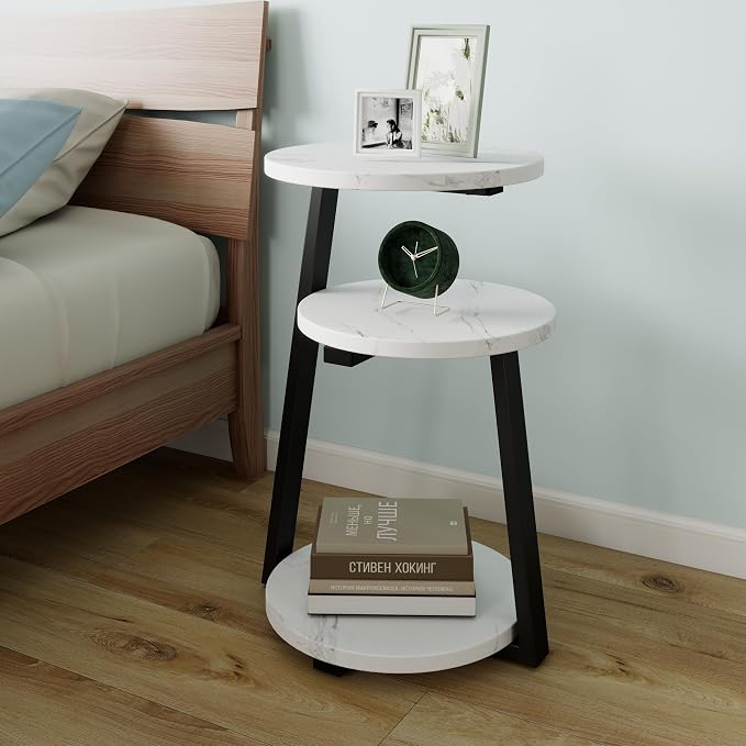 3-Tier Round End Table for Small Spaces, 13.8 Inch Compact Bedside Nightstand - Image 7