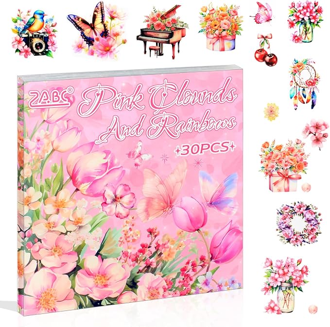 30 Sheets Precut Pink Garden Landscape Stickers Book by Dwpetzo