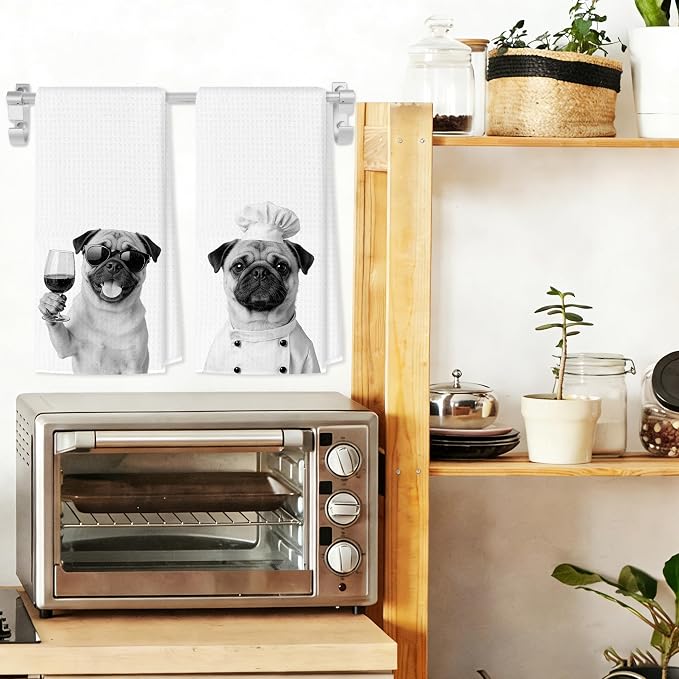 Funny Pug Kitchen Towels Set of 2, Dog Kitchen Bar Accessories, Dog Chef Gifts - Image 3