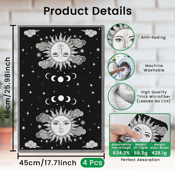 CUTHOLLOW Coffee Element Decorative Kitchen Towels Set of 4, 25.98"x17.72" Soft - Image 2