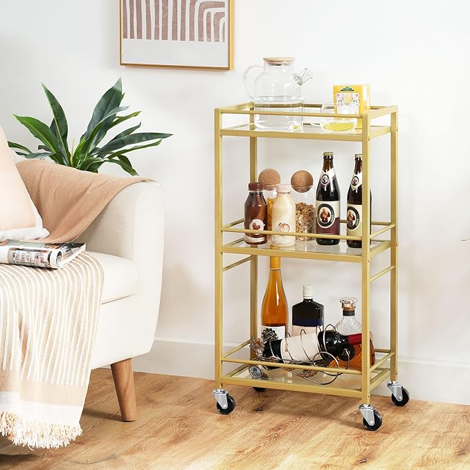 MAHANCRIS Bar Cart for The Home, 3-Tier Drink Cart on Wheels, Home Bar Serving by MAHANCRIS