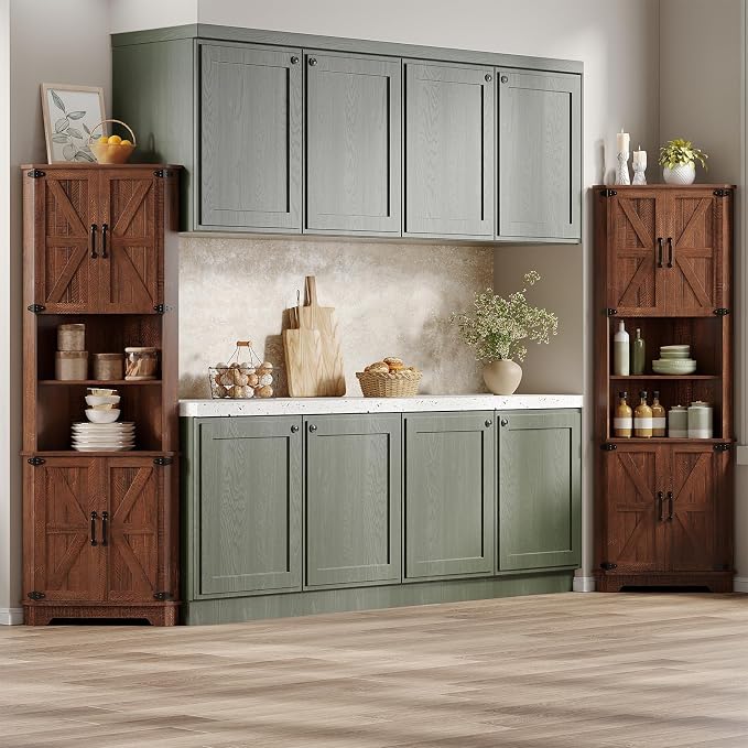 Vabches 68.9" Tall Corner Cabinet, Farmhouse Style Storage Cabinet - Image 8