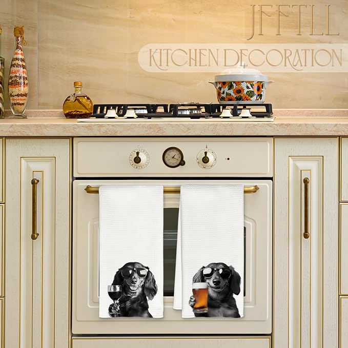 Funny Dachshund Kitchen Towels Set of 2, Funny Kitchen Decor, Wine Bar Decor - Image 3
