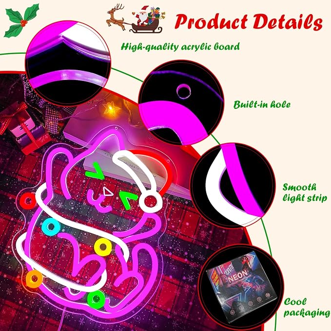 Cat Christmas Neon Sign for Wall Dimmable Black Cat Decor Neon Light Sign for - Image 4