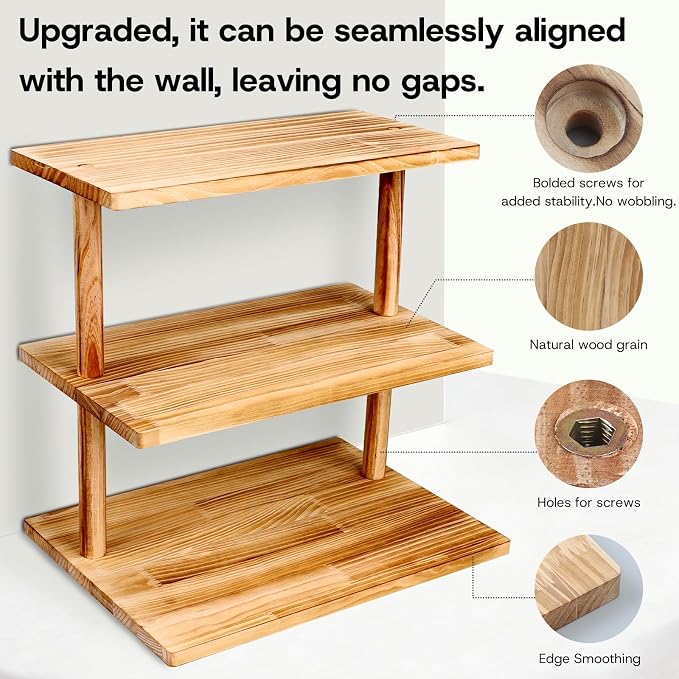 Upgraded Countertop Coffee Station Organizer, 3 Tier Wooden Shelf - Image 2