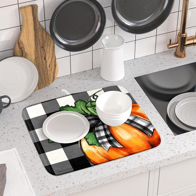 Giwawa 16"x18" Fall Decorative Dish Drying Mat- Autumn Orange Pumpkin Bowknot - Image 6