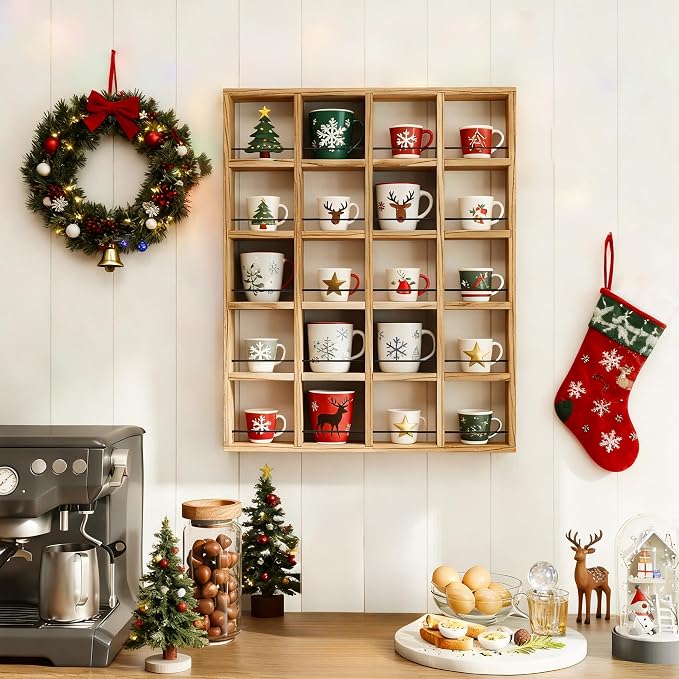 Wooden Coffee Mug Display Rack, Wall Mounted Coffee Cup Display Shelf, Hold 24 - Image 3