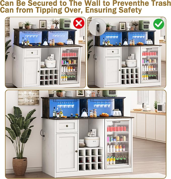 55'' Wine Bar Cabinet with Mini Fridge Space, Liquor Coffee Cabinet with LED - Image 8