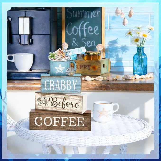 Lineshading 4 Pcs Summer Table Decorations Wooden Beach Coffee Decor Summer - Image 5